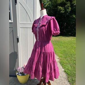 Vintage Prairie Modest Cottagecore Pleated Lace Printed Midi/Maxi Dress